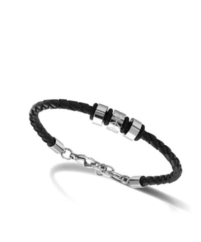 Bracelet MAJOR 4mm braided black leather with steel rafter 22cm