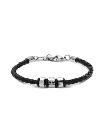 Alternative view of Bracelet MAJOR 4mm braided black leather with steel rafter 22cm