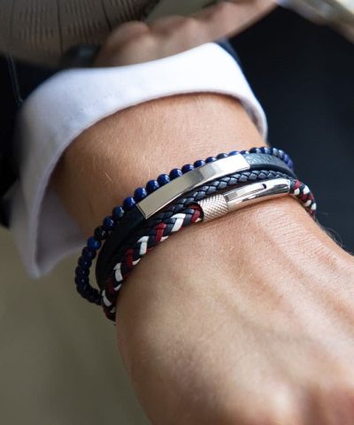 Alternative view of Bracelet DRIVER Steel 28mm with 3,5mm braided link Blue, Red, White