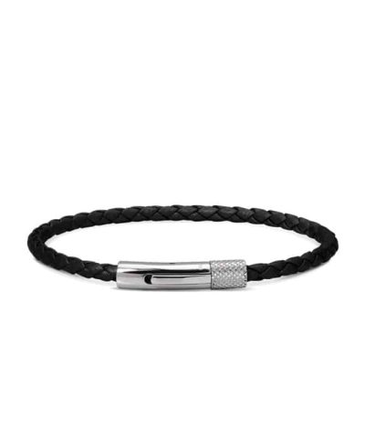 Alternative view of Bracelet DRIVER Steel 28mm with 3,5mm Black Braided Leather Strap