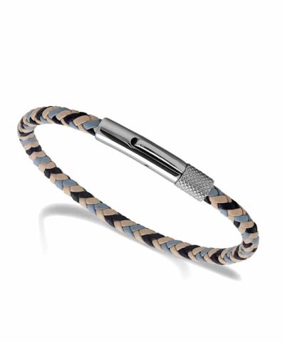 Bracelet DRIVER 28mm Steel with braided link 3,5mm Navy blue Beige L.Pink