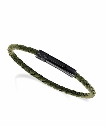 Bracelet DRIVER 28mm IP Black with braided link 3,5mm Khaki