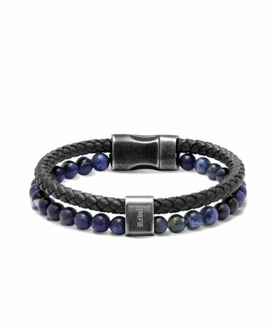 Alternative view of Bracelet KARMA 22cm navy braided leather strap and Lapis Lazuli