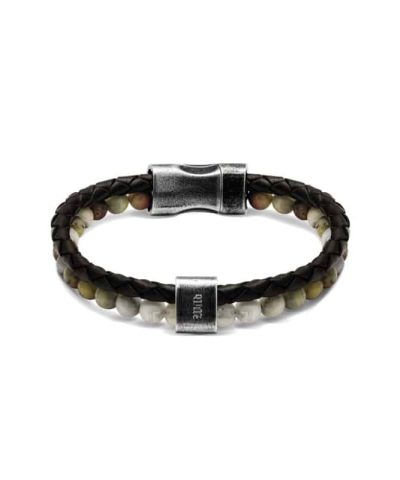 Alternative view of Bracelet KARMA 22cm brown braided leather strap and crazy lace agates