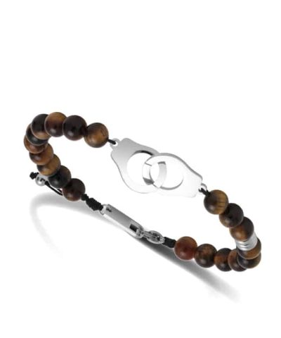 Bracelet TALISMAN 6mm steel with tiger eyes and black polyester