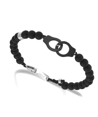 Bracelet TALISMAN 6mm satined IP black and black matt agates and black - Polyester