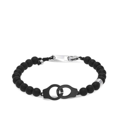 Alternative view of Bracelet TALISMAN 6mm satined IP black and black matt agates and black - Polyester
