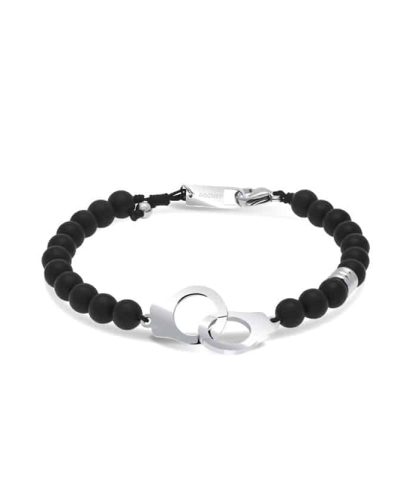 Alternative view of Bracelet TALISMAN 6mm satined IP black and black matt agates and black - Polyester