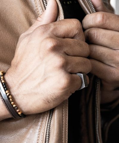 Alternative view of Bracelet YALE Vintage steel, brown flat leather 5mm, brown braided