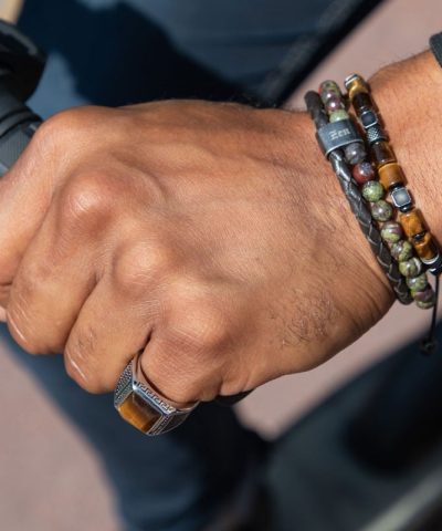 Alternative view of Bracelet NIRVANA 6mm Vintage steel and tiger eyes beads with nylon