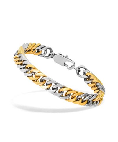 Bracelet Satined steel CROONER 8mm Bicolor IP Gold 21cm