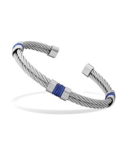Bangle CABESTAN 5mm Cable/Polished steel with Blue thread