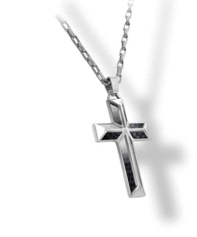 Pendant Steel/Carbon APOLLO 32mm Satined steel/Black carbon Cross + Chain 50cm