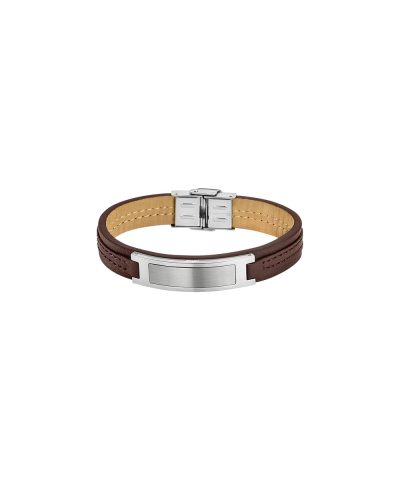 Lotus Style, armbånd i skinn og stål, brun (bredde 12 mm, lengde 23,5 cm) - LS1808-2-1
