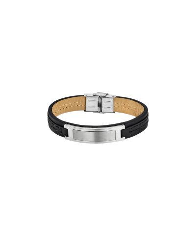 Lotus Style, armbånd i skinn og stål, sort (bredde 12 mm, lengde 23,5 cm) - LS1808-2-2