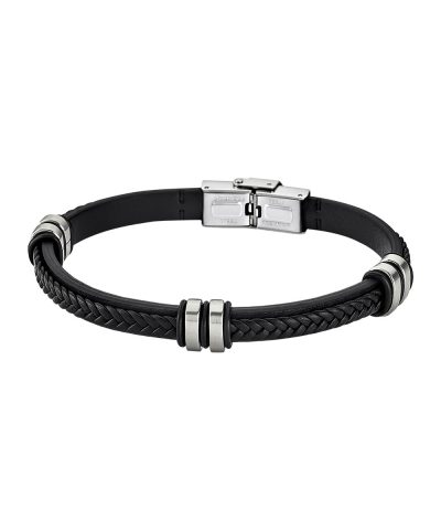 Lotus Style, armbånd i skinn og stål, sort (bredde 12 mm, lengde 23 cm) - LS1829-2-1