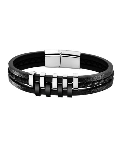 Lotus Style, armbånd i skinn og stål, sort (bredde 14 mm, lengde 21,5 cm) - LS1838-2-1