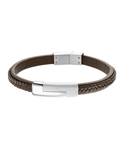 Lotus Style, armbånd i skinn og stål, brun (bredde 10,5 mm, lengde 19 cm) - LS1965-2-3