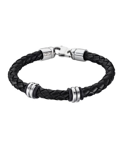 Lotus Style, armbånd i skinn og stål, sort (bredde 7 mm, lengde 22 cm) - LS2093-2-1