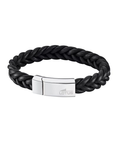 Lotus Style, armbånd i skinn og stål, sort (bredde 14 mm, lengde 22 cm) - LS2095-2-2