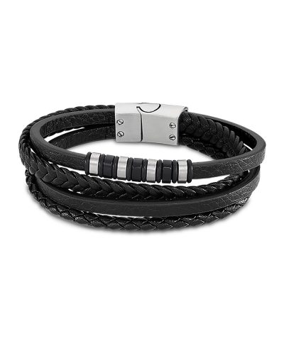 Lotus Style, armbånd i skinn og stål, sort (bredde 13,5 mm, lengde 22 cm) - LS2101-2-1