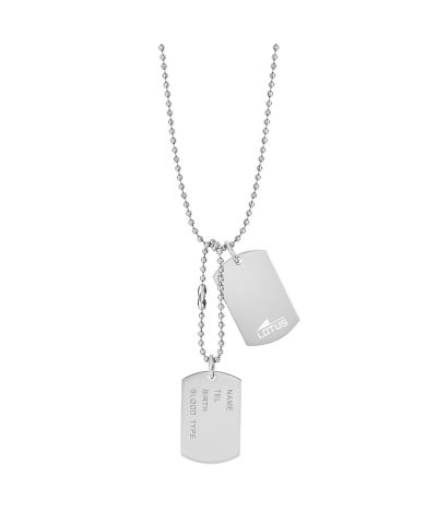 Lotus Style, anheng med kjede i stål, dog tag - 2 navnebrikker (bredde 35 x 22 mm, kjede 55 cm) - LS2139-1-1