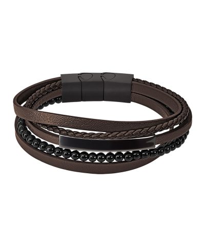 Lotus Style, armbånd i skinn og stål, brun og sort (bredde 13,5 mm, lengde 21,8 cm) - LS2144-2-3