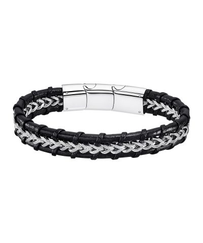 Lotus Style, armbånd i skinn og stål, sort (bredde 13,3 mm, lengde 22 cm) - LS2198-2-1