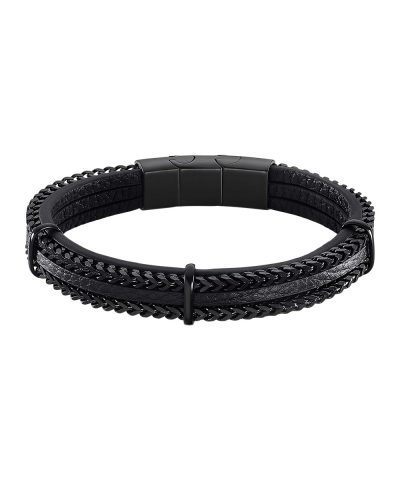 Lotus Style, armbånd i skinn og stål, sort (bredde 12 mm, lengde 22 cm) - LS2206-2-1