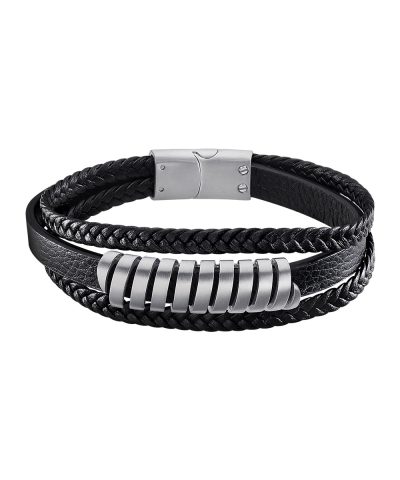 Lotus Style, armbånd i skinn og stål, sort (bredde 12 mm, lengde 21,8 cm) - LS2208-2-1