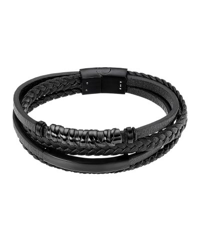 Lotus Style, armbånd i skinn og stål, sort (bredde 13,5 mm, lengde 21,3 cm) - LS2384-2-1