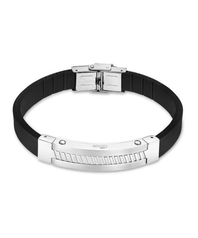Lotus Style, armbånd i skinn og stål, sort (bredde 10 mm, lengde 21,5 cm) - LS2454-2-1