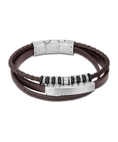 Lotus Style, armbånd i skinn og stål, brun (bredde 12 mm, lengde 19,7 cm) - LS2592-2-2