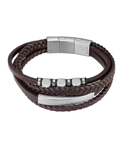 Lotus Style, armbånd i skinn og stål, brun (bredde 13 mm, lengde 19,8 cm) - LS2593-2-2