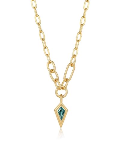 Ania Haie Gold Teal Sparkle Drop Pendant Chunky Chain Necklace