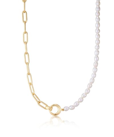 Ania Haie Gold Pearl Chunky Link Chain Necklace