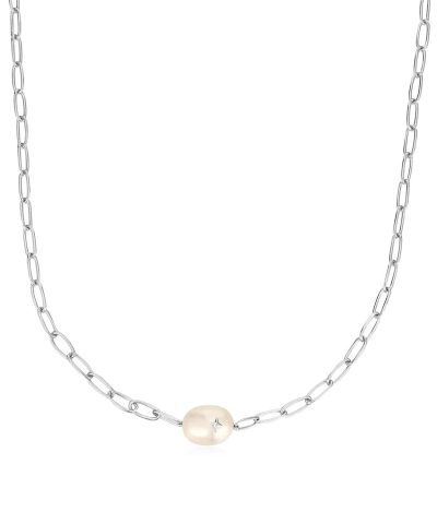 Ania Haie Silver Pearl Sparkle Chunky Chain Necklace