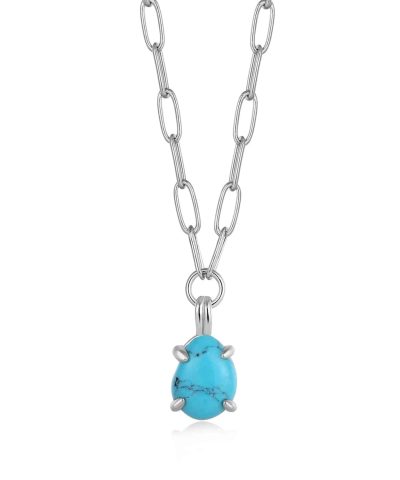 Ania Haie Silver Turquoise Chunky Chain Drop Pendant Necklace