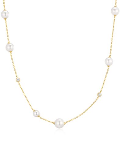 Ania Haie Gold Asymmetric Shell Pearl Station Necklace
