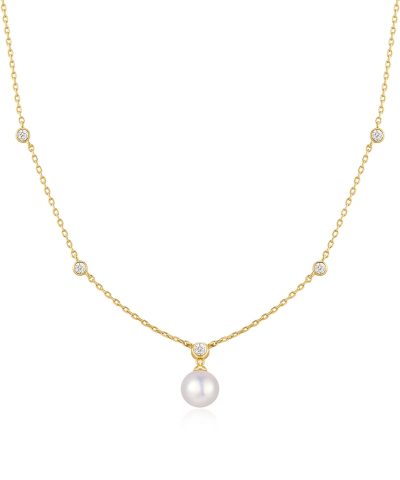 Ania Haie Gold Bezel-Set Station Necklace with Shell Pearl Pendant