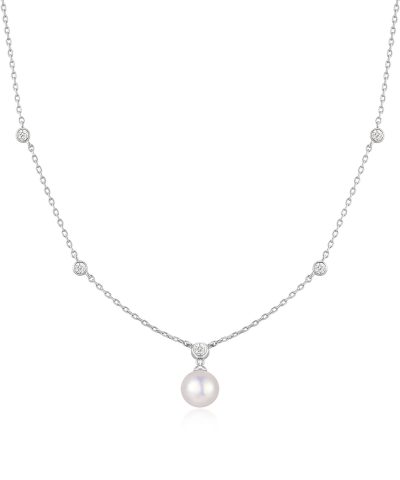Ania Haie Silver Bezel-Set Station Necklace with Shell Pearl Pendant