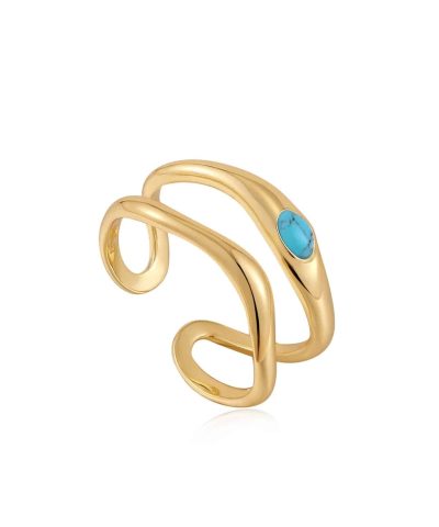 Ania Haie Gold Turquoise Wave Double Band Adjustable Ring