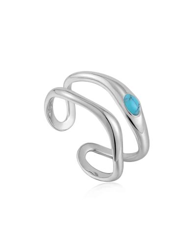Ania Haie Silver Turquoise Wave Double Band Adjustable Ring