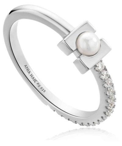 Ania Haie Silver Pearl Modernist Band Ring