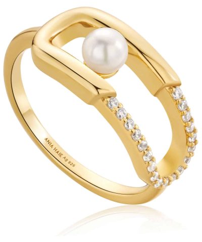 Ania Haie Gold Pearl Sparkle Interlock Ring