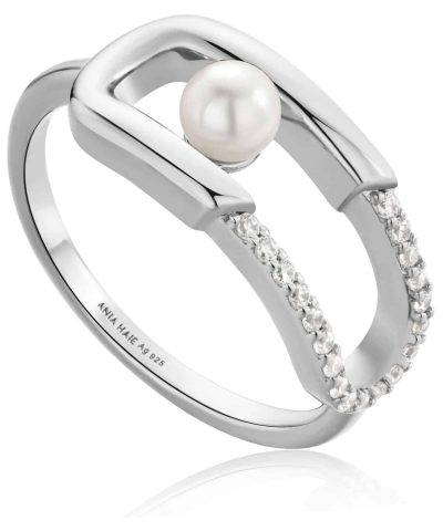 Ania Haie Silver Pearl Sparkle Interlock Ring