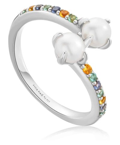 Ania Haie Silver Gem Pearl Wrap Ring