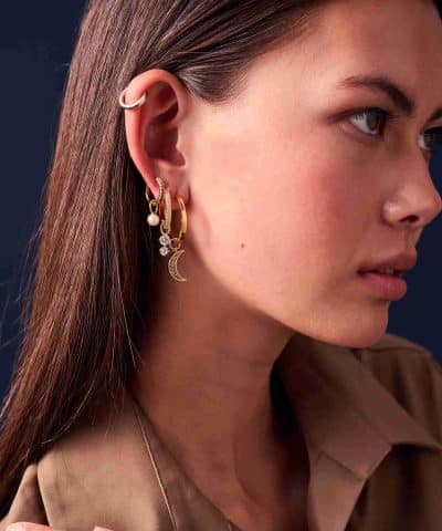 Alternative view of Sif Jakobs Hoop Charm Luna - 18k Gold Plated, With Multicoloured Zirconia