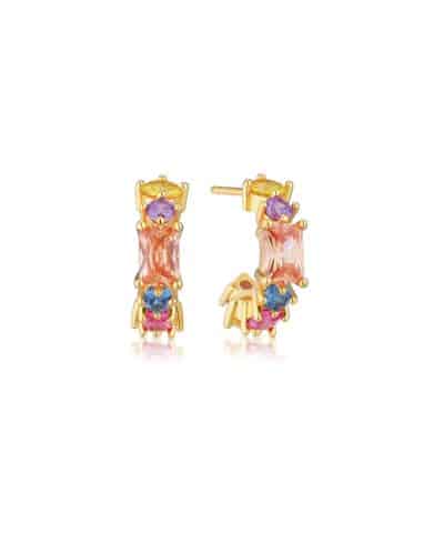 Sif Jakobs Earrings Ivrea Creolo Piccolo - 18k Gold Plated, With Multicoloured Zirconia