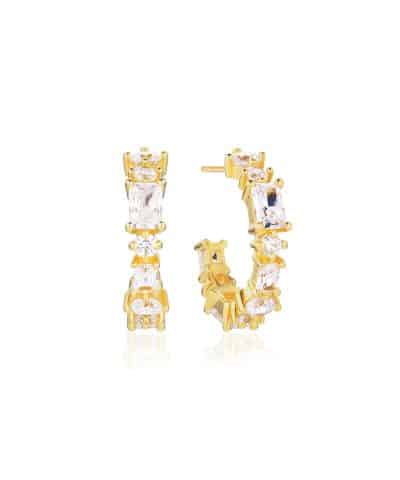 Sif Jakobs Earrings Ivrea Creolo Medio - 18k Gold Plated, With White Zirconia